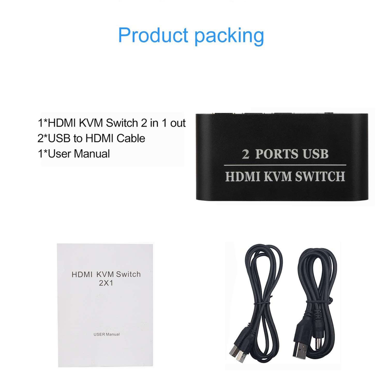 Rybozen KVM Switch HDMI 2 Port, 3 USB 2.0 Hub, Box Keyboard Mouse Switcher Support UHD 4K@30Hz for Laptop PS4 Xbox one HDTV Monitor