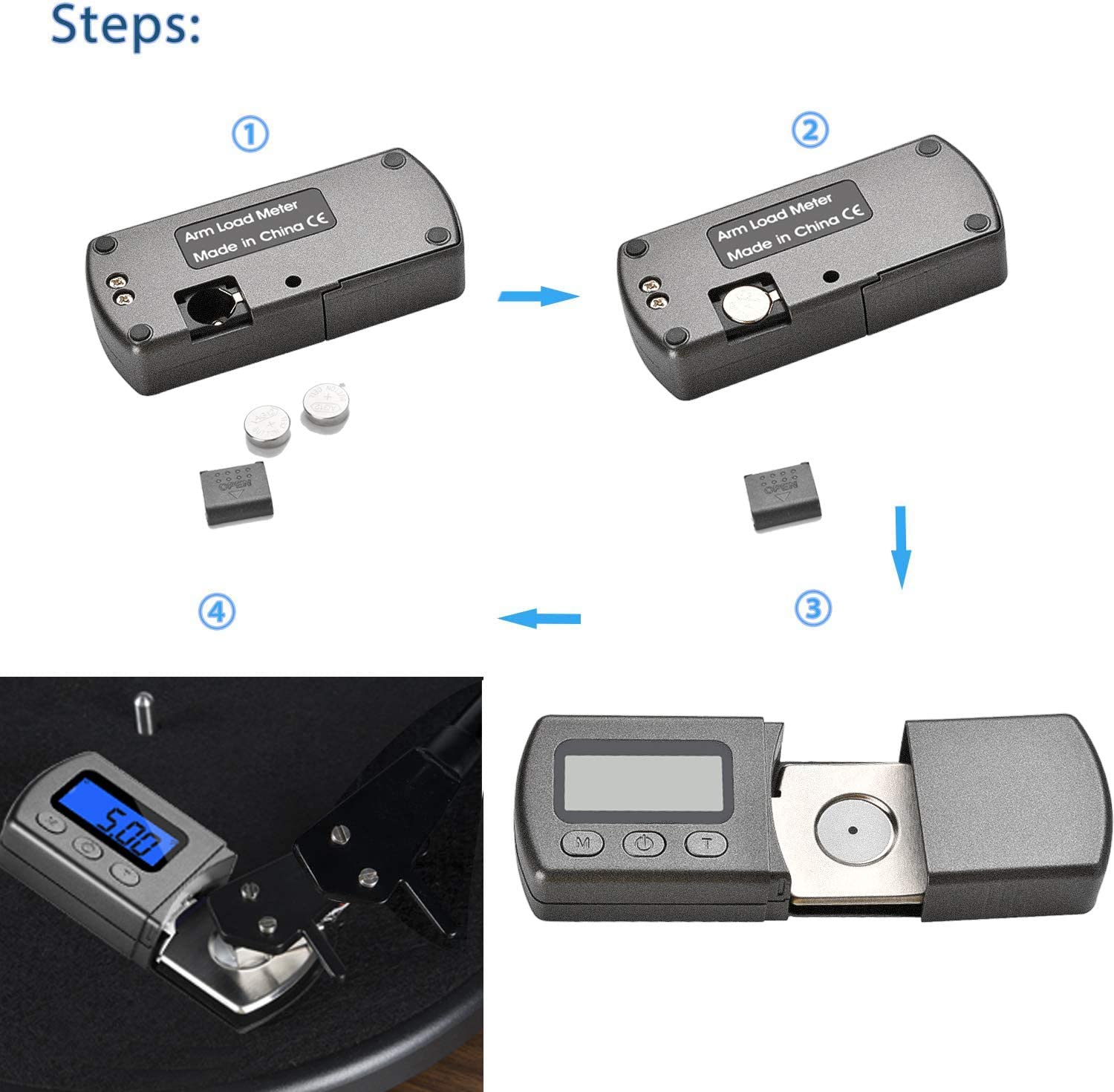 DIGITNOW High Precise Mini Digital Turntable Stylus Force Scale Gauge 0.01g/5.00g Blue LCD Backlight for Tonearm Phono Cartridge