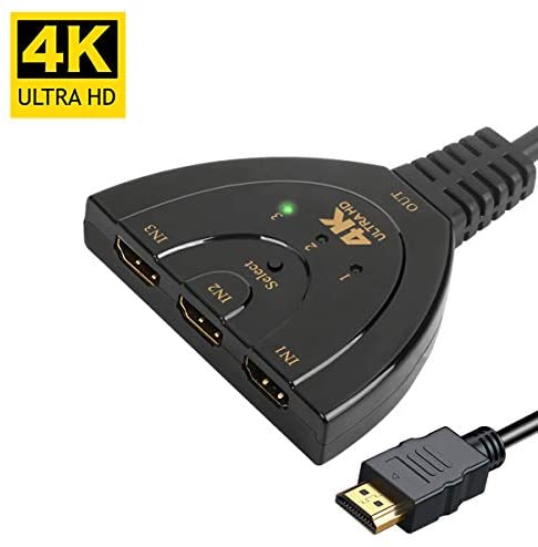 Rybozen HDMI Switch 4K, Rybozen 3 Port HDMI Switcher 3 in 1 Out HDMI Splitter with High Speed Pigtail Cable,Supports Full HD 1080P 3D Player,for Xbox PS4 Roku Blu-Ray Player HDTV