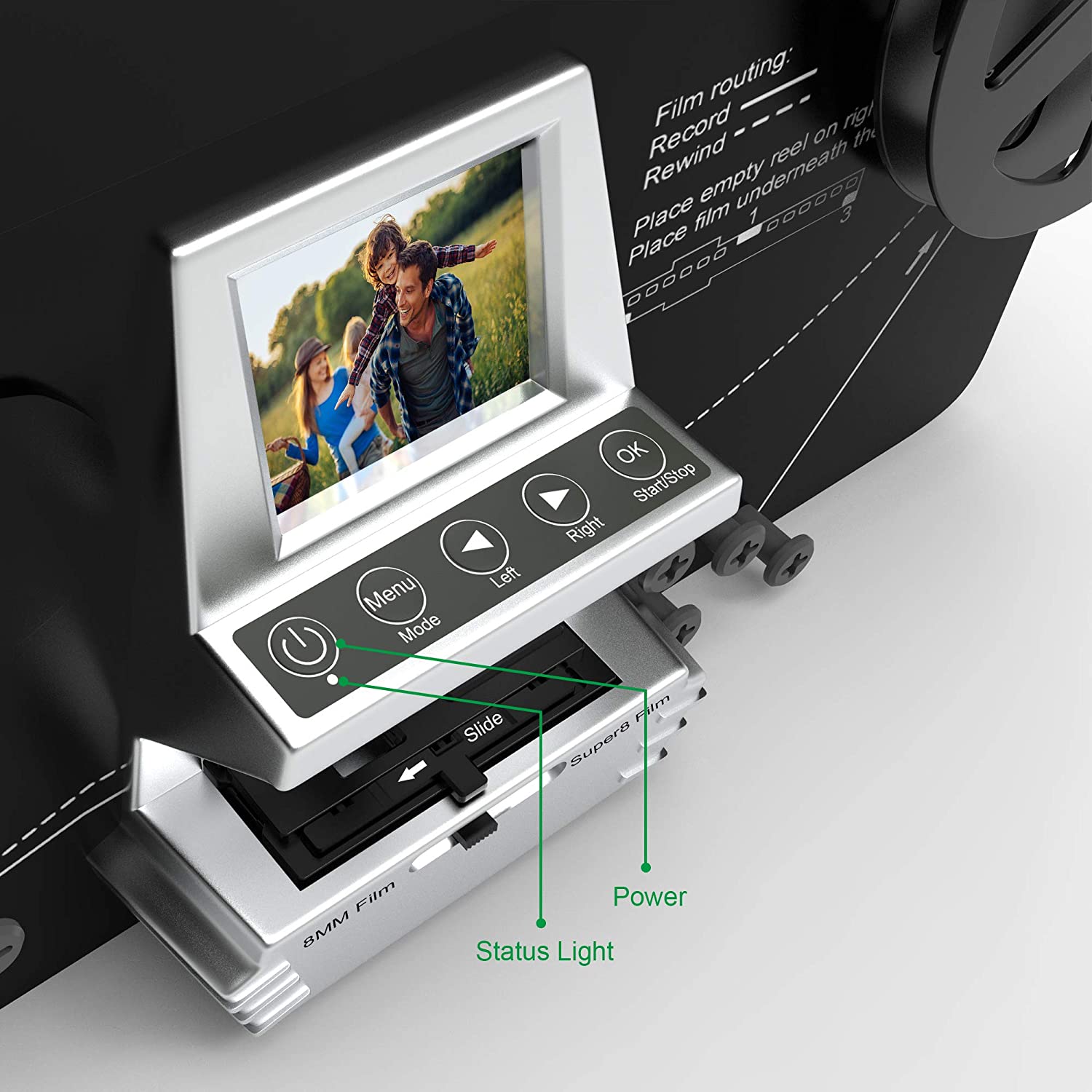 8mm & Super 8 Film to Digital Converter, Film Scanner Digitizer with 2.4" Screen, Convert 3” 5” 7” 9” Reels into 1080P Digital MP4 Files,Sharing & Saving on 32GB SD Card
