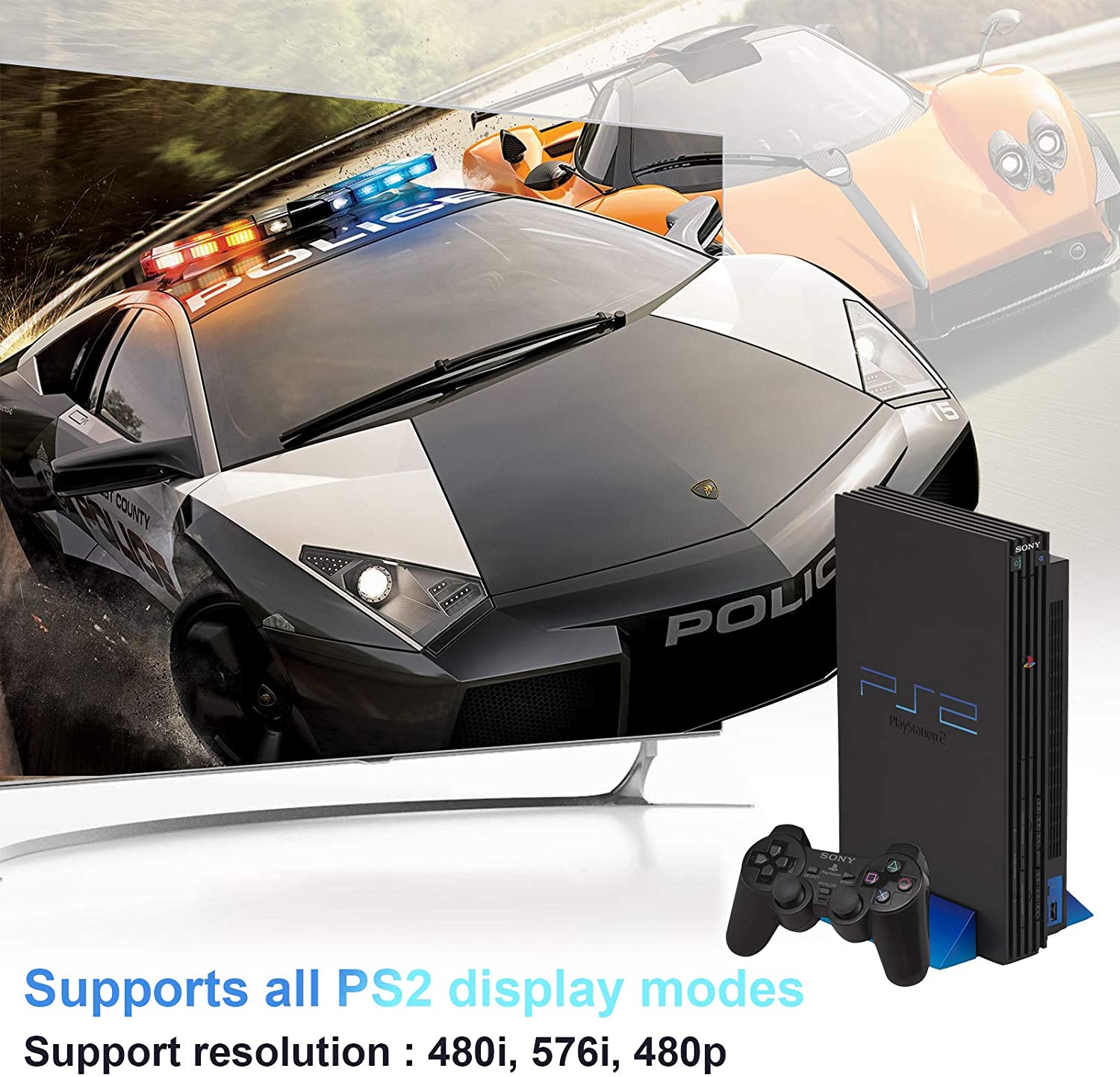 PS2 to HDMI Converter Adapter, Rybozen PS2 to HDMI Video Converter with 3.5mm Audio Output Cable for HDTV HDMI Monitor AV to HDMI Signal Transfer Adapter, Supports All Playstation 2 Display Modes