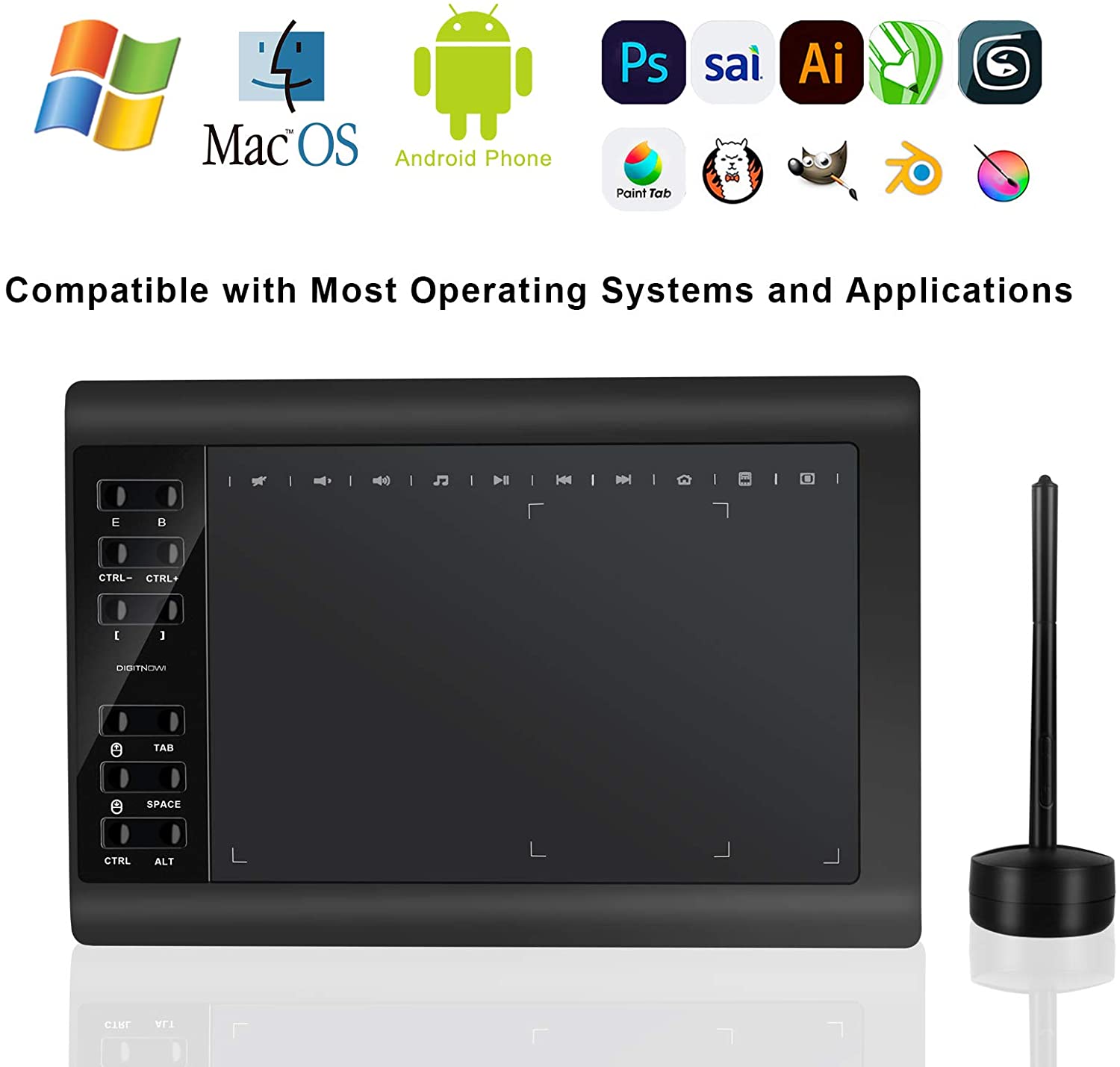 DIGITNOW 10 x 6.25 Inch Digital Graphics Drawing Tablets, Ultrathin  Computer Drawing Pen Display Tablet with Battery-Free Stylus & 12 Shortcut  Keys (8192 Levels Pressure Sensitive)-Drawing Tablet-DIGITNOW!