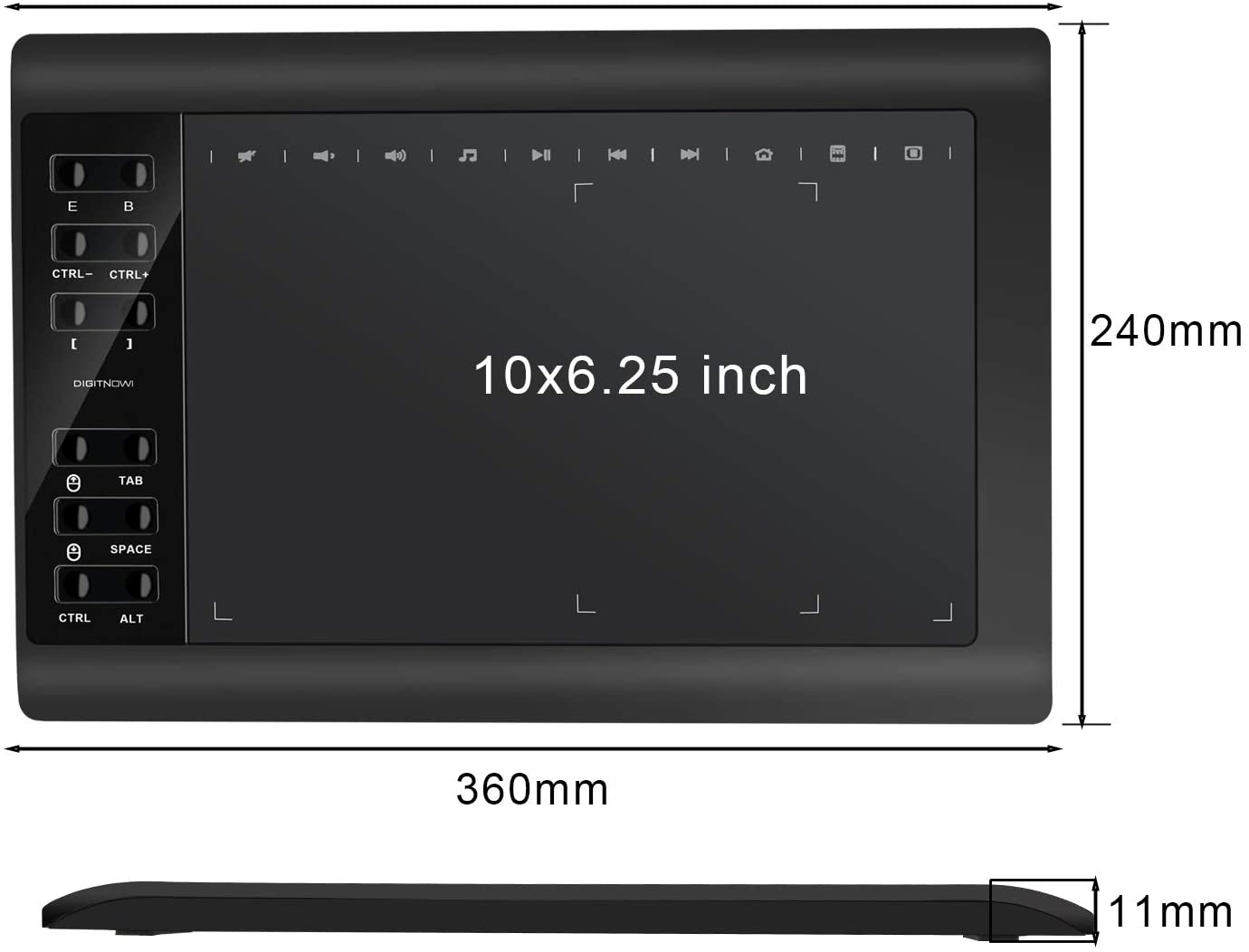 DIGITNOW 10 x 6.25 Inch Digital Graphics Drawing Tablets, Ultrathin Computer Drawing Pen Display Tablet with Battery-Free Stylus & 12 Shortcut Keys (8192 Levels Pressure Sensitive)