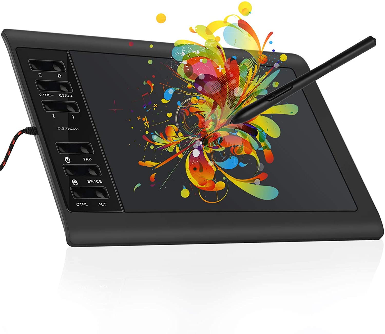 DIGITNOW 10 x 6.25 Inch Digital Graphics Drawing Tablets, Ultrathin Computer Drawing Pen Display Tablet with Battery-Free Stylus & 12 Shortcut Keys (8192 Levels Pressure Sensitive)