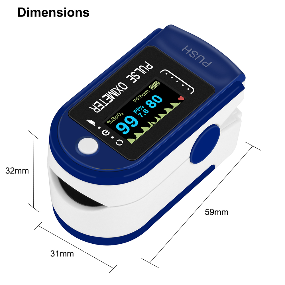 Fingertip Pulse Oximeter, Blood Oxygen Saturation Monitor,Heart Rate Monitor with Batteries, Lanyard, and Warranty (Blue)