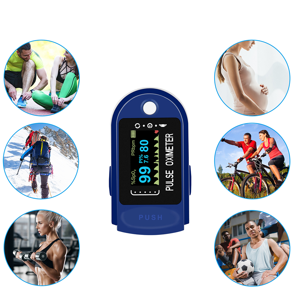 Fingertip Pulse Oximeter, Blood Oxygen Saturation Monitor,Heart Rate Monitor with Batteries, Lanyard, and Warranty (Blue)
