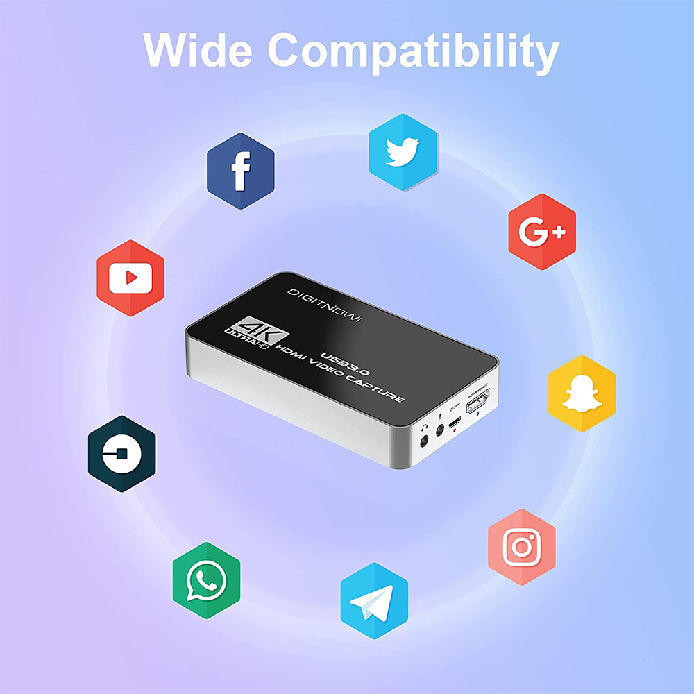 DIGITNOW 4K HDMI Video Capture Card, USB 3.0 with Microphone and Earphone HDMI Loop-Out, 4k 60Hz Video Recorder for Broadcast Live, Record via DSLR, Camcorder, or Action Cam