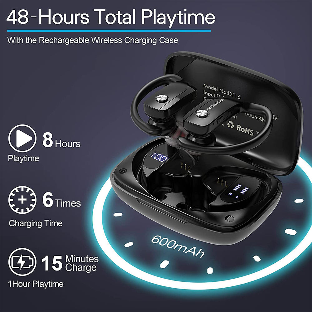 DIGITNOW Wireless Earbuds Bluetooth 5.0 Headphones 48Hrs Play Back Sports Earphones with LED Display Built in Mic Deep Bass TWS Stereo in Ear Waterproof Headset for Workout Running Gaming 