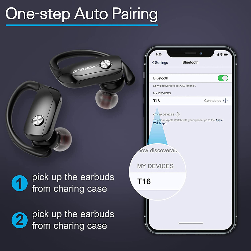 DIGITNOW Wireless Earbuds Bluetooth 5.0 Headphones 48Hrs Play Back Sports Earphones with LED Display Built in Mic Deep Bass TWS Stereo in Ear Waterproof Headset for Workout Running Gaming 