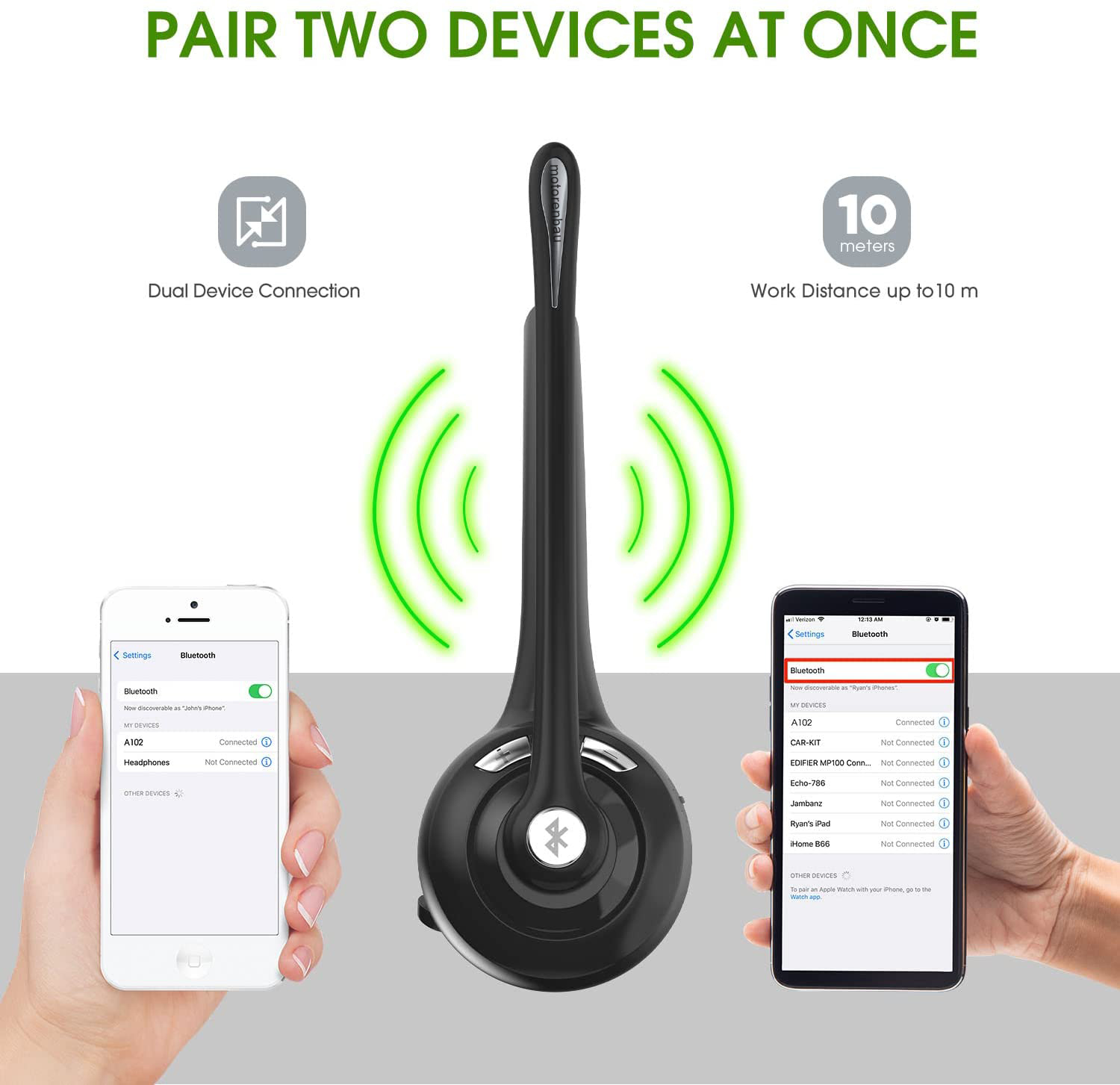Motorenbau Trucker Bluetooth Headset 5.0 with Microphone, Wireless Headphones with CVC 6.0 Noise Canceling Mic, Wireless Cell Phone Headset Mute Button for Laptop PC Home Office Call Center Skype