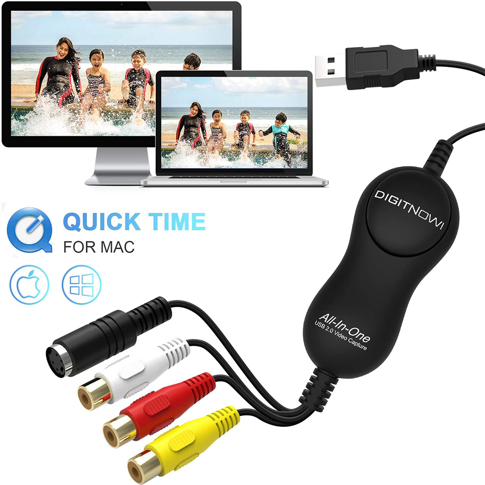 DIGITNOW USB 2.0 Video Capture Card Device Video Grabber One Touch VHS VCR TV to DVD Converter, Transfer VHS Home Videos to Mac OS X PC Windows 7 8 10