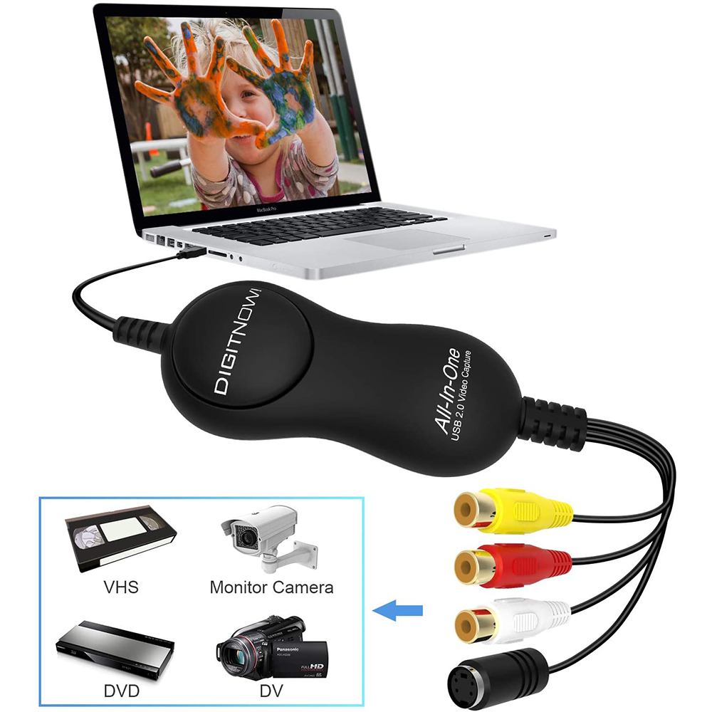 DIGITNOW USB 2.0 Video Capture Card Device Video Grabber One Touch VHS VCR TV to DVD Converter, Transfer VHS Home Videos to Mac OS X PC Windows 7 8 10