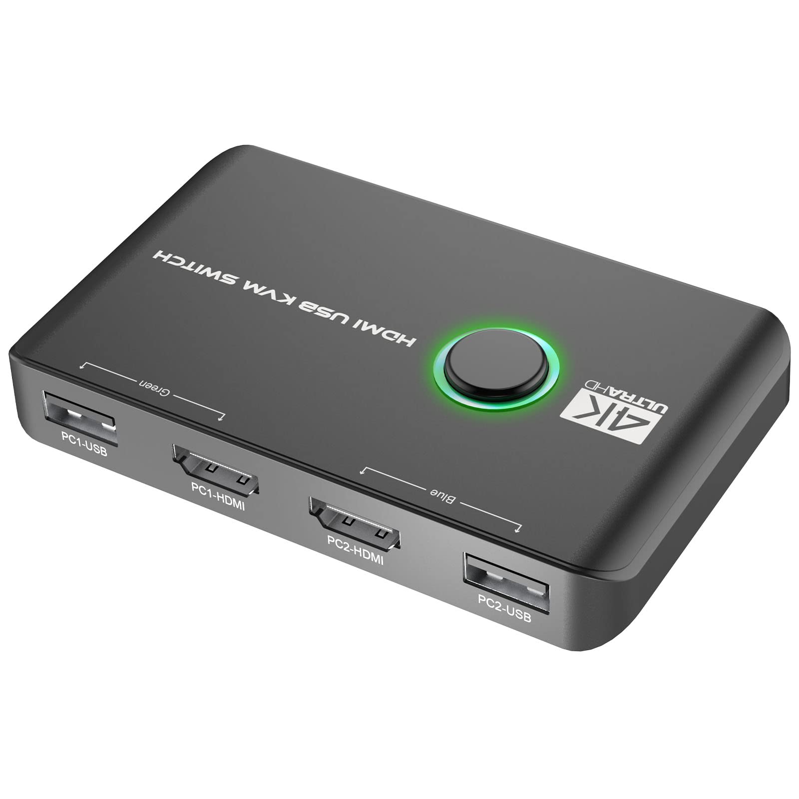 4K KVM Switch HDMI 2 Port Box, USB HDMI KVM Switches for 2 Computers Share Keyboard Mouse Printer and one HD Monitor, Support UHD 4K@60Hz, with 2 USB Cables and 2 HDMI Cables