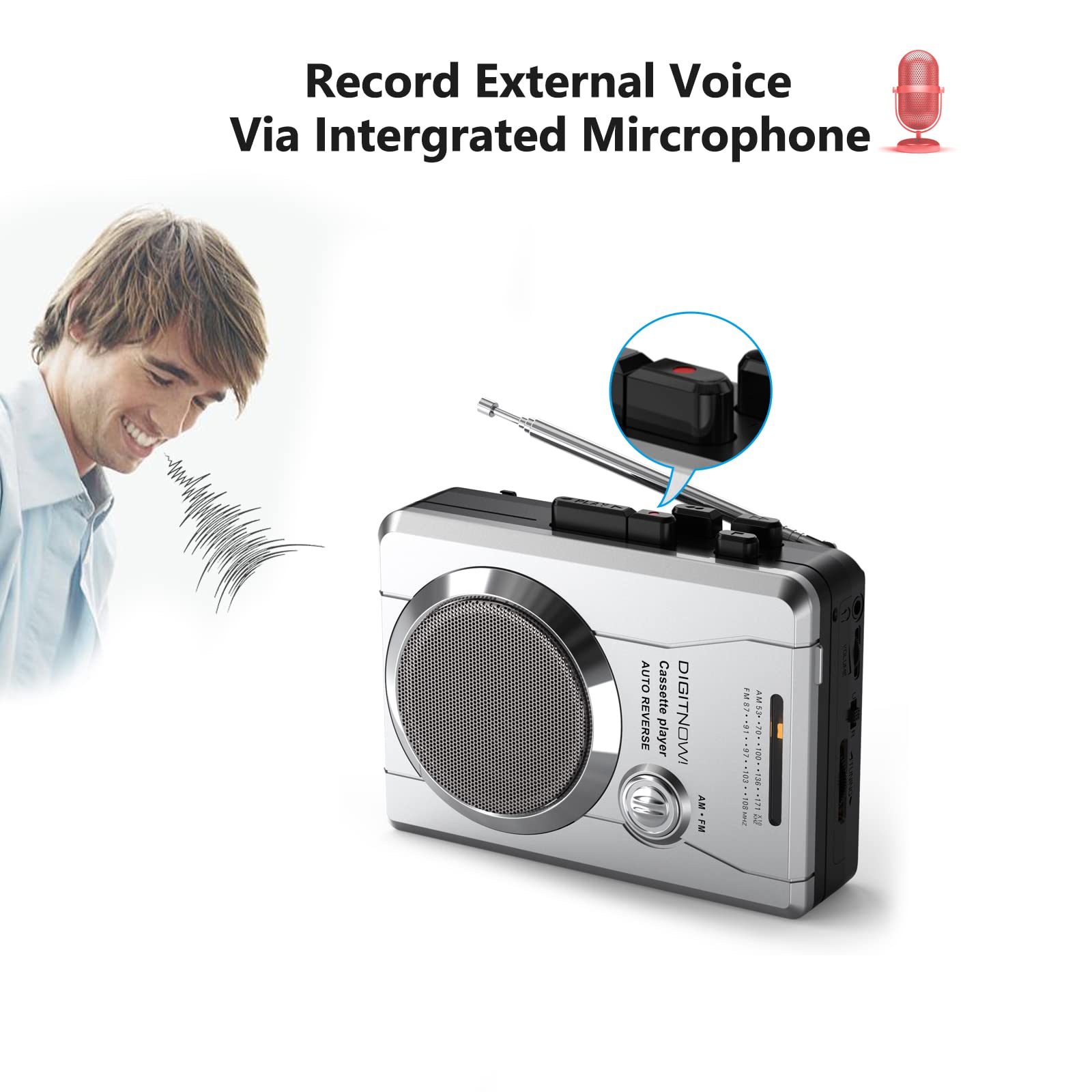 AM/FM Portable Pocket Radio and Voice Audio Cassette Recorder,Personal Audio Walkman Cassette Player with Built-in Speaker and Earphone