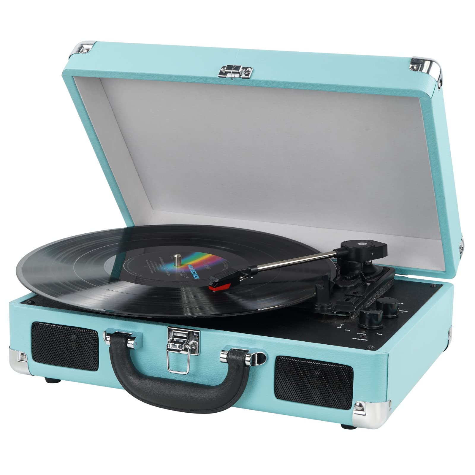 Vinyl Record Player Wireless Turntable Bluetooth 3-Speed Portable Vintage Suitcase with Built-in Speakers, Includes Extra Stylus/RCA Out/AUX IN