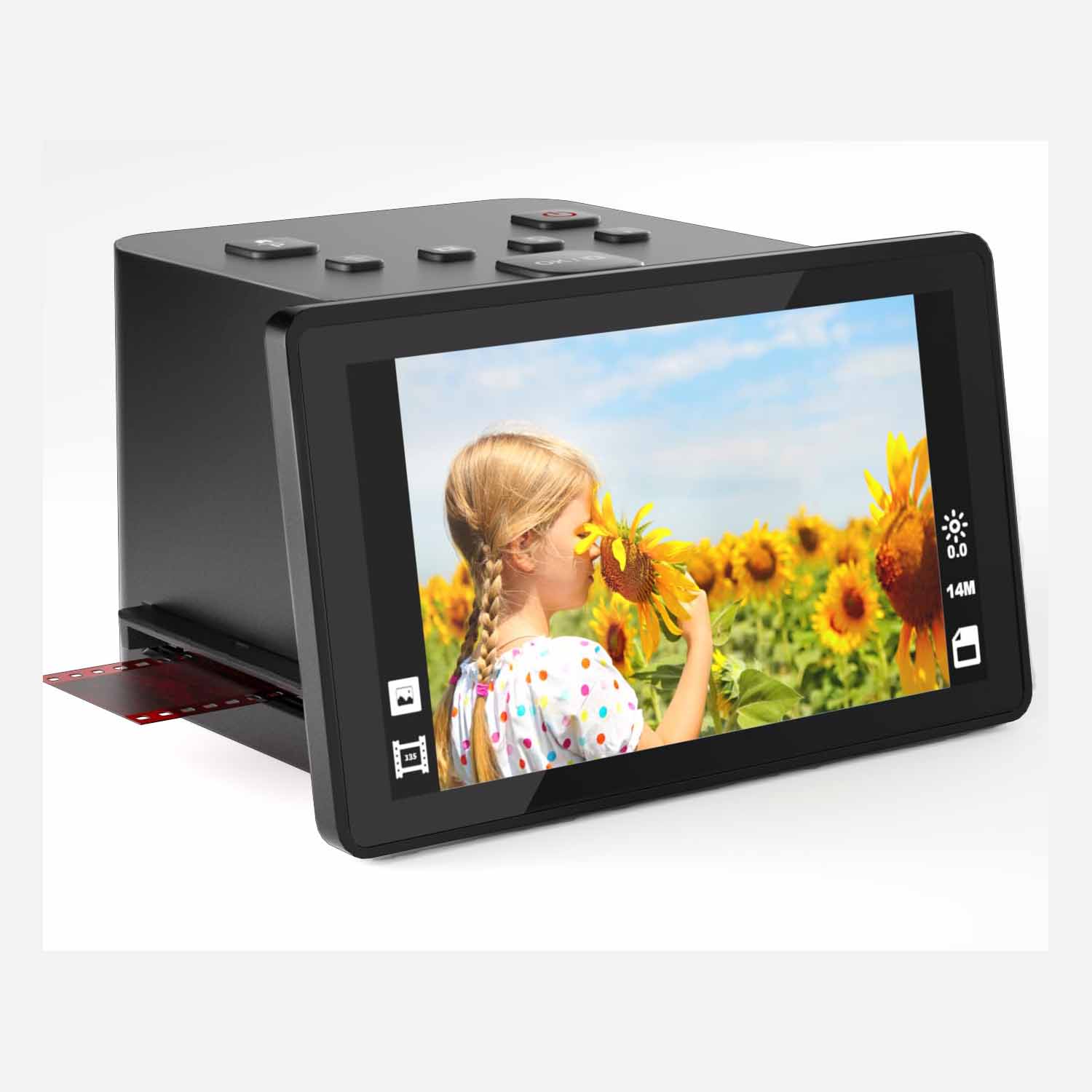 35mm Film Scanner & Slide Viewer with a Large 5” LCD Screen That converts Scanned Color & B&W Negatives 110,135,126 & Super 8 Slides into high-Resolution 22MP JPEG Digital Photos