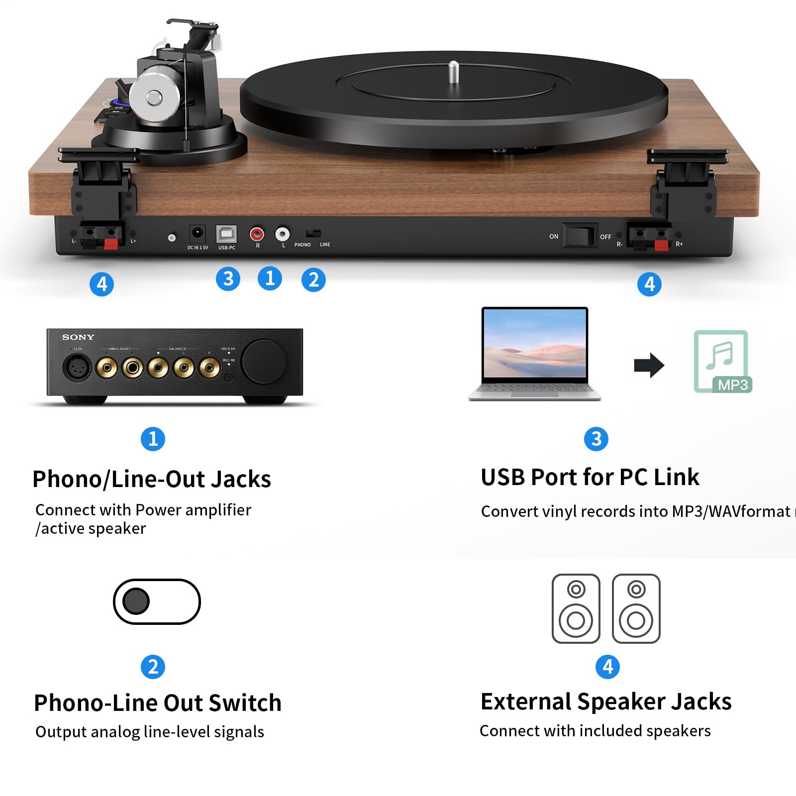 Vinyl Record Player Wireless Turntable with Stereo Algeria