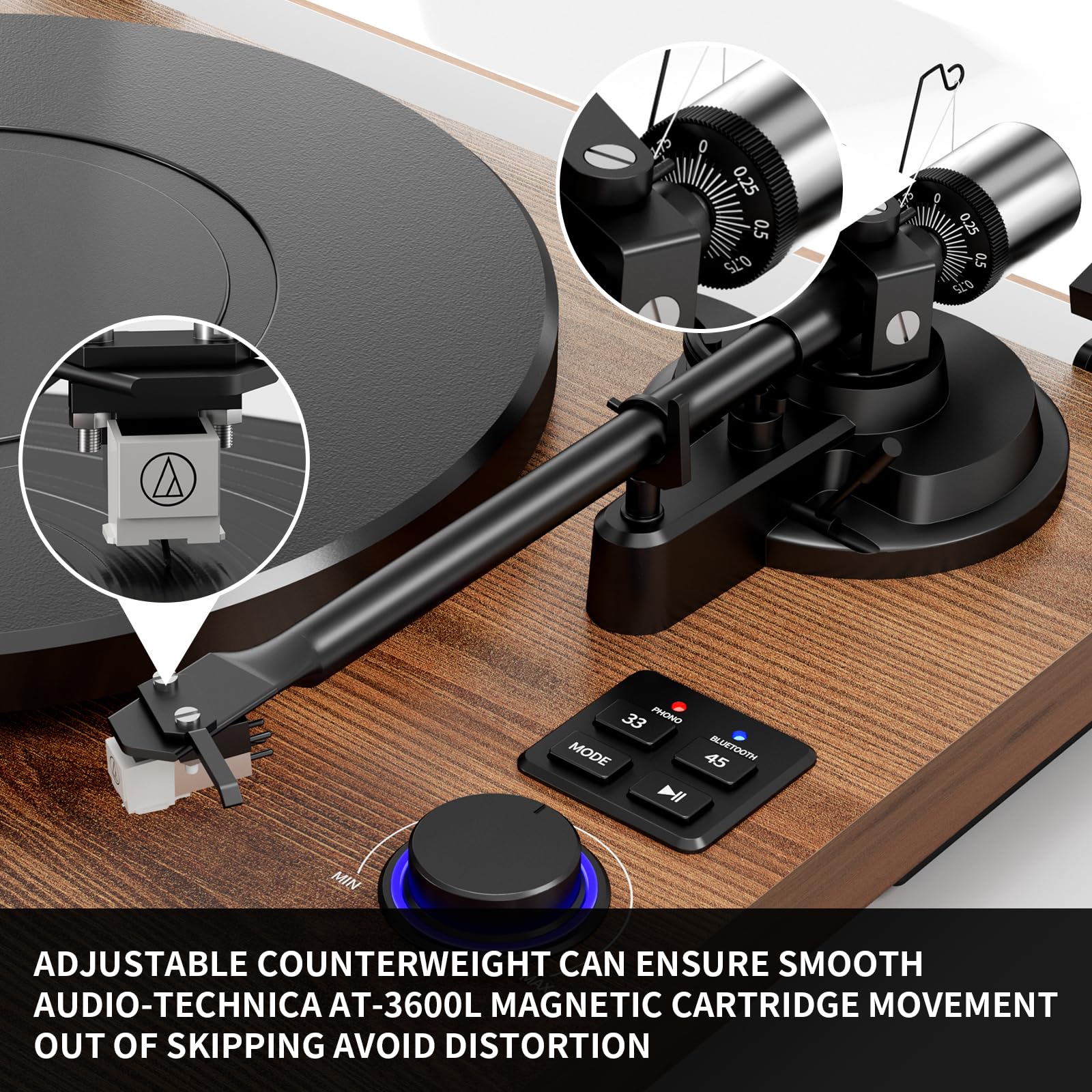 Record Player for Vinyl with Speakers,Bluetooth Turntable for Vinyl Records with 36W HiFi Stereo Speakers,Magnetic Cartridge & Adjustable Counter Weight and Anti-Skating,RCA Output