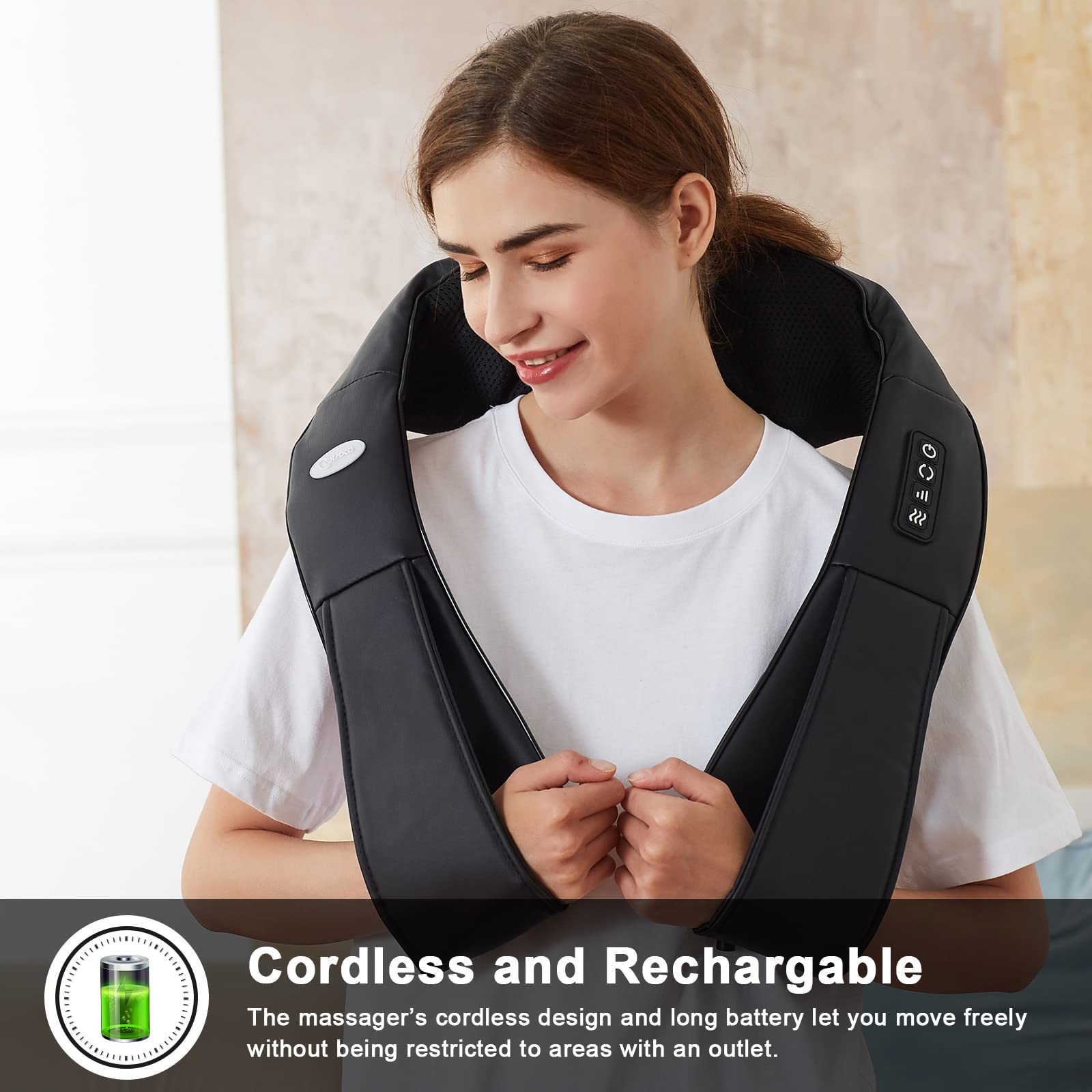cotsoco Cordless Shiatsu Neck and Shoulder Massager with Heat,Portable Massagers for Neck and Back,3D Deep Tissue Kneading Back Massager for Muscle Pain Relief,Perfect Gifts for Men and Woman(M861B)