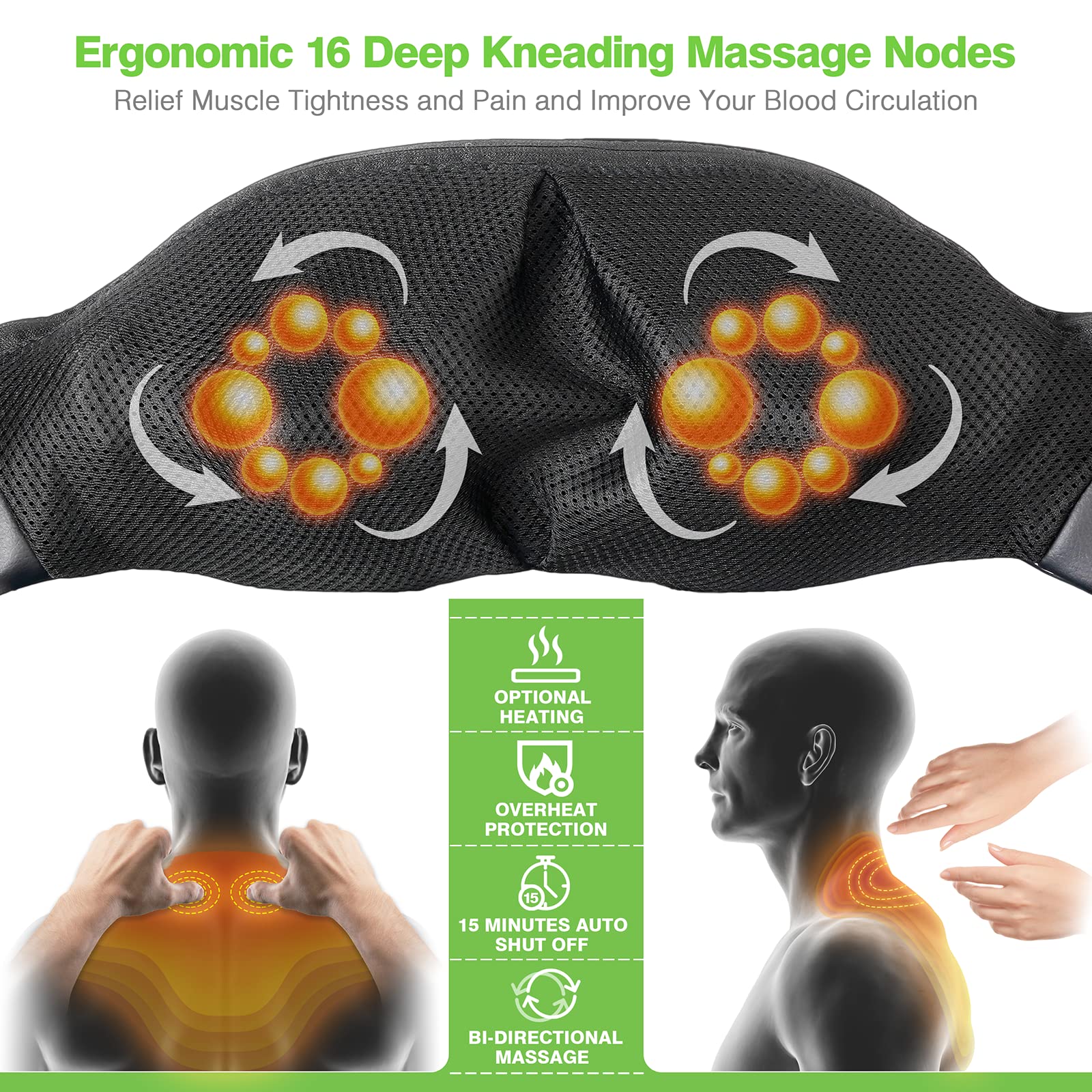 cotsoco Cordless Shiatsu Neck and Shoulder Massager with Heat,Portable Massagers for Neck and Back,3D Deep Tissue Kneading Back Massager for Muscle Pain Relief,Perfect Gifts for Men and Woman(M861B)