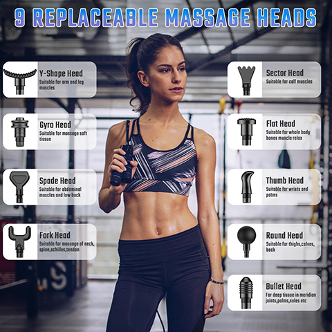 cotsoco Massage Gun Deep Tissue, Muscle Massage Gun with 9 Attachment Heads 20 Speeds & Silent Brushless Motor for Pain Relief, Handheld Percussion Back Massager Gun for Athletes (Black)