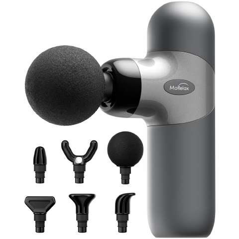 Morelax Mini Massage Gun, Percussion Muscle Massager for Back Pain Relief, Compact Sports Travel Massage Gun with 6 Massage Heads 4 Speeds, Gift for Her, Home, Athletes