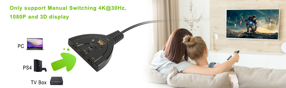 HDMI Switch 4K, Rybozen 3 Port HDMI Switcher 3 in 1 Out HDMI Splitter with High Speed Pigtail Cable