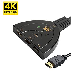 HDMI Switch 4K, Rybozen 3 Port HDMI Switcher 3 in 1 Out HDMI Splitter with High Speed Pigtail Cable