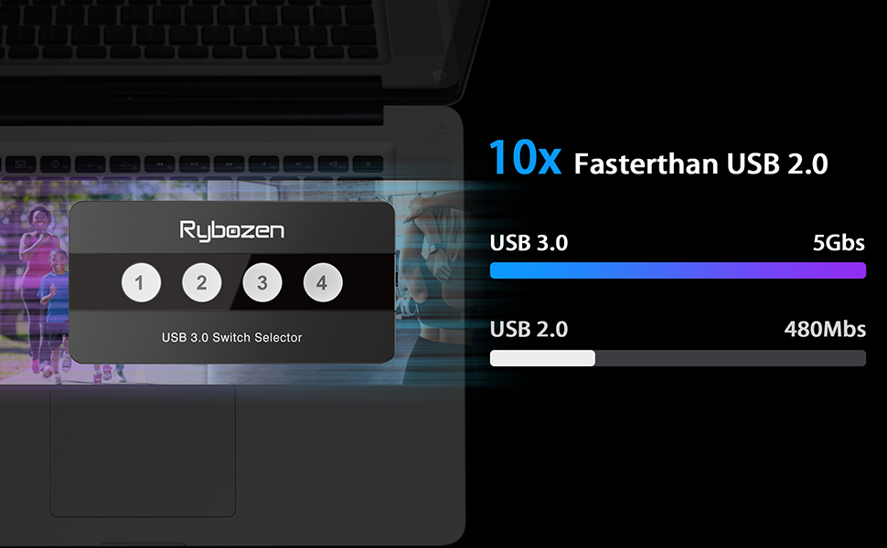 eyboard mouse switch supports ultra-fast USB 3.0 data transfer rates of up to 5Gb/s